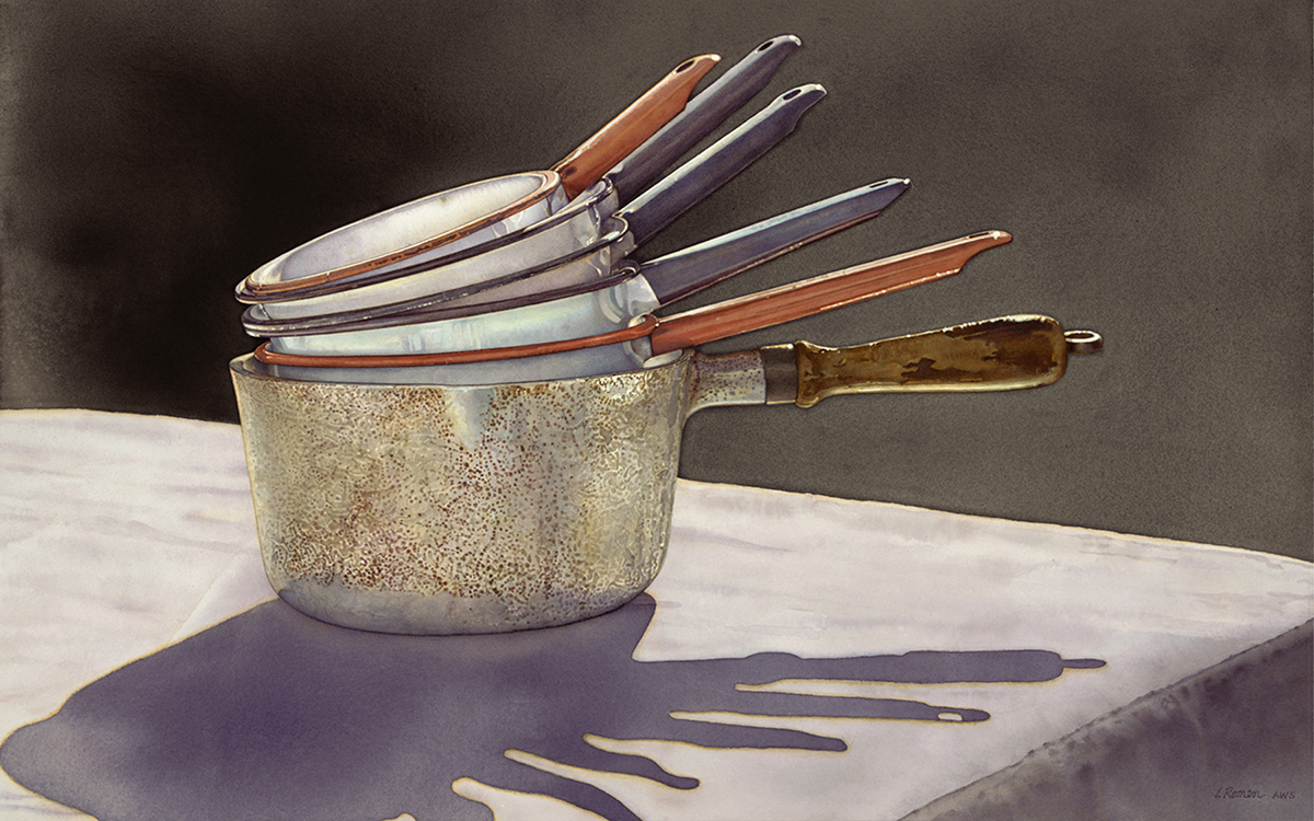 watercolor painting of pans